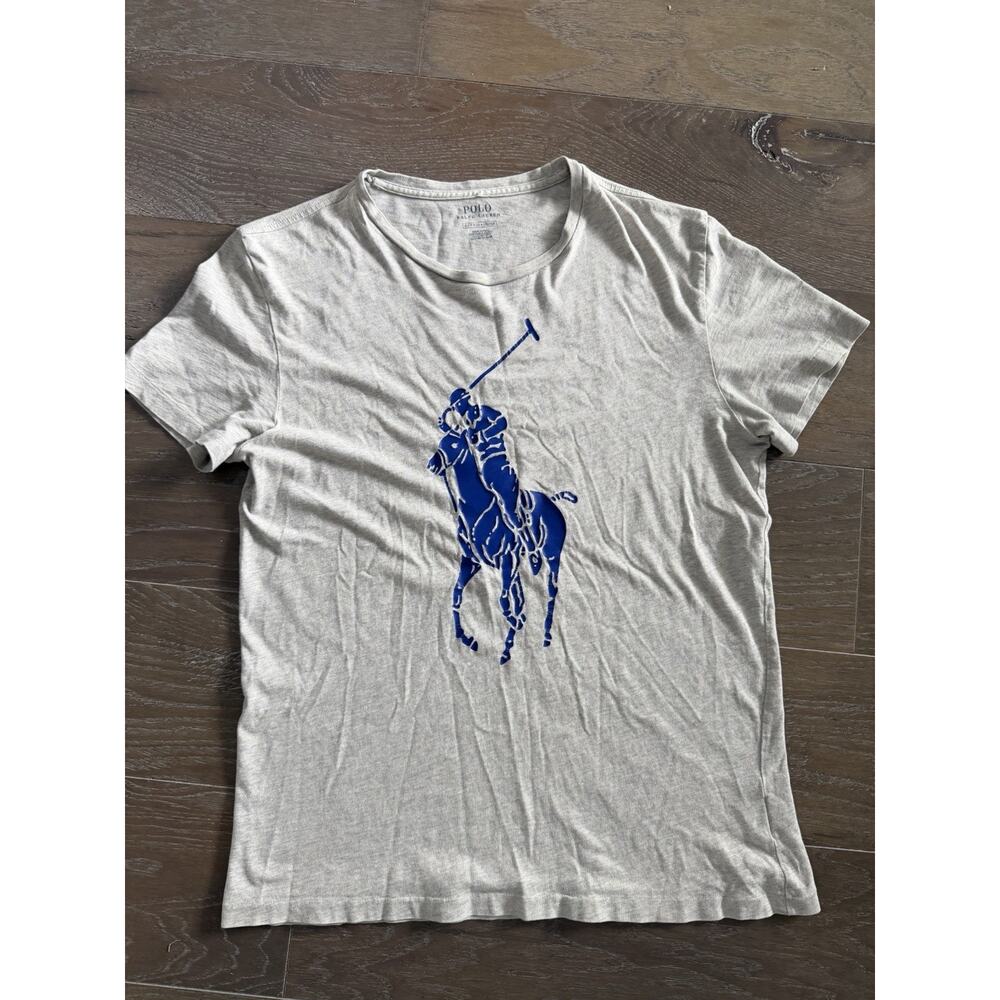 Polo Ralph Lauren Men's Small Big Pony Logo Tee Shirt Tee Grey Blue Logo Classic